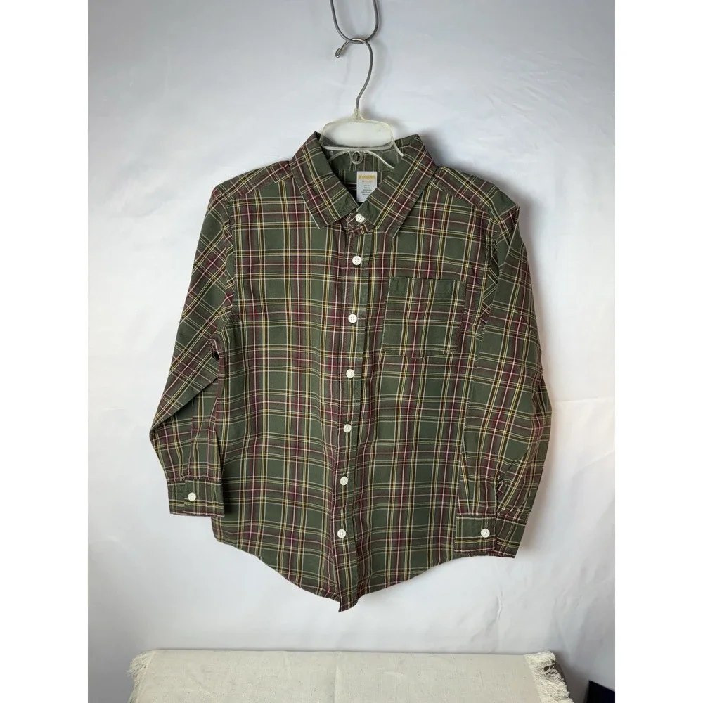 Gymboree Boys Sz M 7/8 Shirt Green Plaid‎ Button Up Woven 100% Cotton Preppy